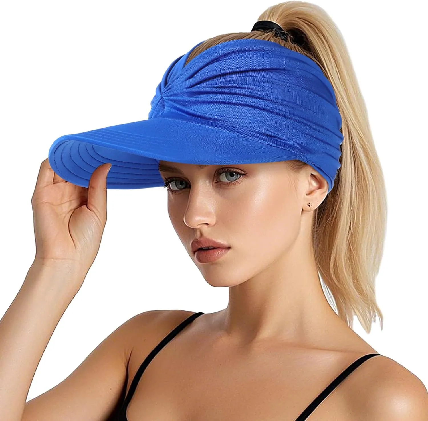Sun Hats for Women, Wide Brim UV Protection Sun Visor Hats, UPF50  Lightweight Foldable Ponytail Sports Cap
