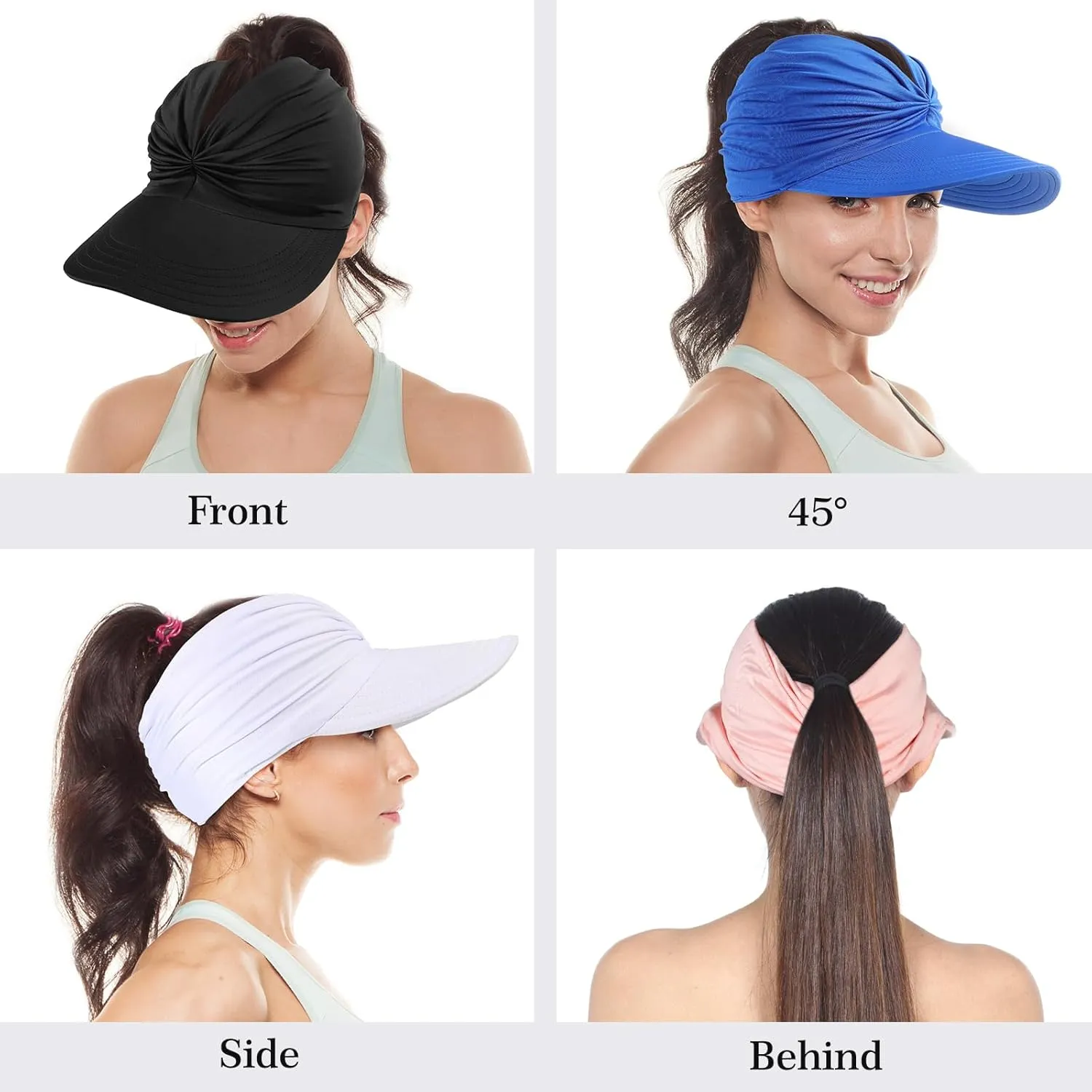 Sun Hats for Women, Wide Brim UV Protection Sun Visor Hats, UPF50  Lightweight Foldable Ponytail Sports Cap