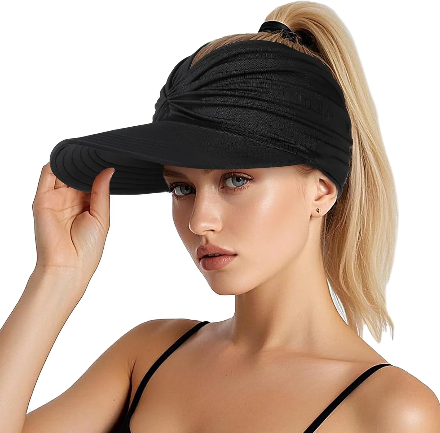 Sun Hats for Women, Wide Brim UV Protection Sun Visor Hats, UPF50  Lightweight Foldable Ponytail Sports Cap