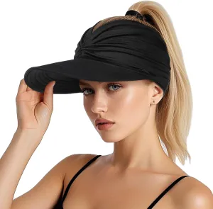 Sun Hats for Women, Wide Brim UV Protection Sun Visor Hats, UPF50  Lightweight Foldable Ponytail Sports Cap