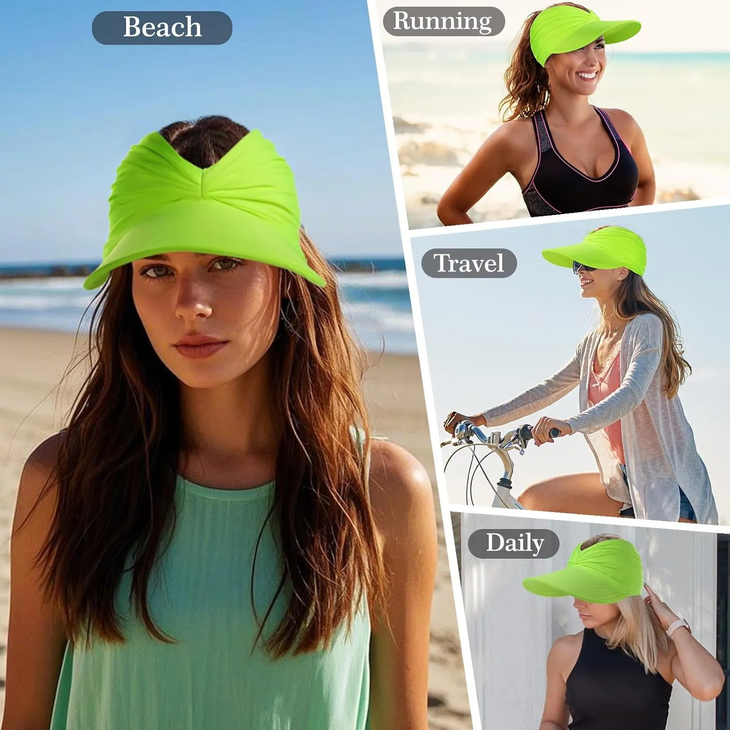 Sun Hats for Women, Wide Brim UV Protection Sun Visor Hats, UPF50  Lightweight Foldable Ponytail Sports Cap