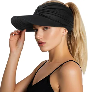 Sun Hats for Women, Wide Brim UV Protection Sun Visor Hats, UPF50  Lightweight Foldable Ponytail Sports Cap