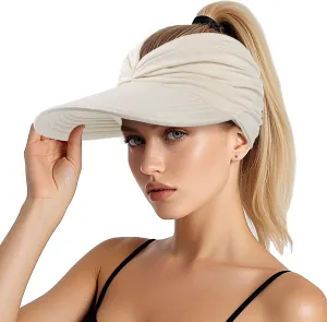 Sun Hats for Women, Wide Brim UV Protection Sun Visor Hats, UPF50  Lightweight Foldable Ponytail Sports Cap