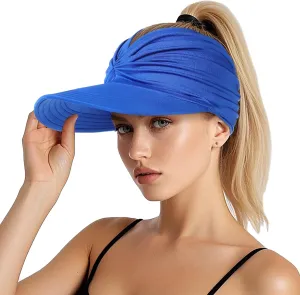 Sun Hats for Women, Wide Brim UV Protection Sun Visor Hats, UPF50  Lightweight Foldable Ponytail Sports Cap