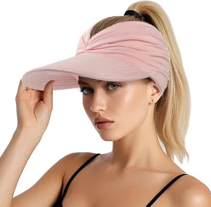 Sun Hats for Women, Wide Brim UV Protection Sun Visor Hats, UPF50  Lightweight Foldable Ponytail Sports Cap