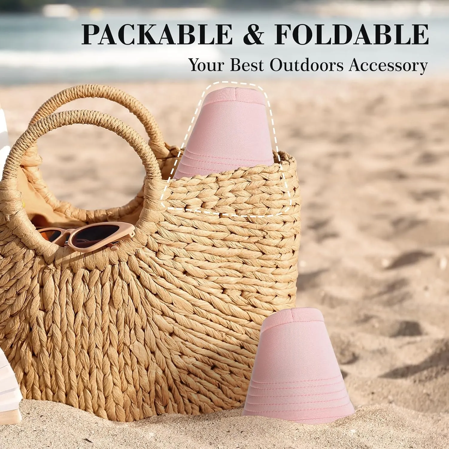 Sun Hats for Women, Wide Brim UV Protection Sun Visor Hats, UPF50  Lightweight Foldable Ponytail Sports Cap