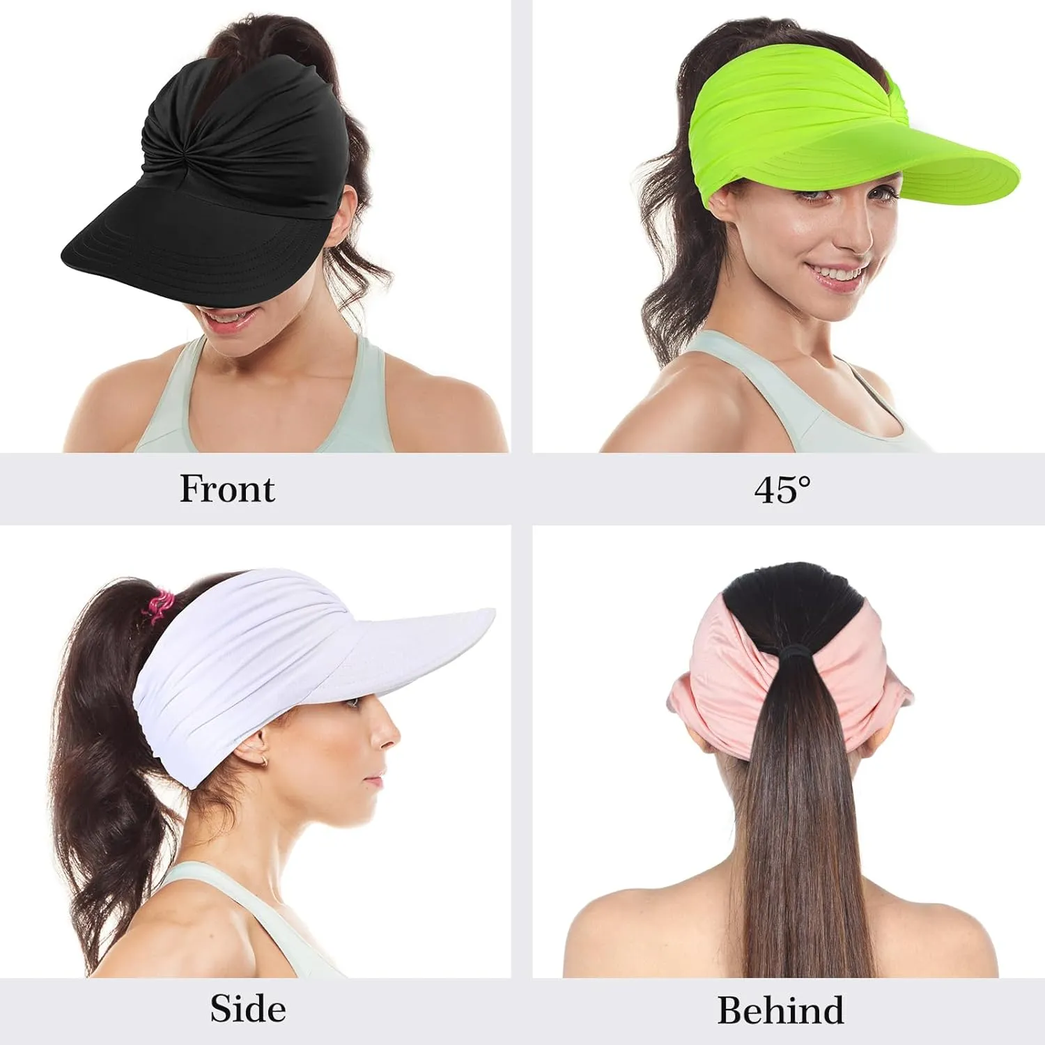 Sun Hats for Women, Wide Brim UV Protection Sun Visor Hats, UPF50  Lightweight Foldable Ponytail Sports Cap