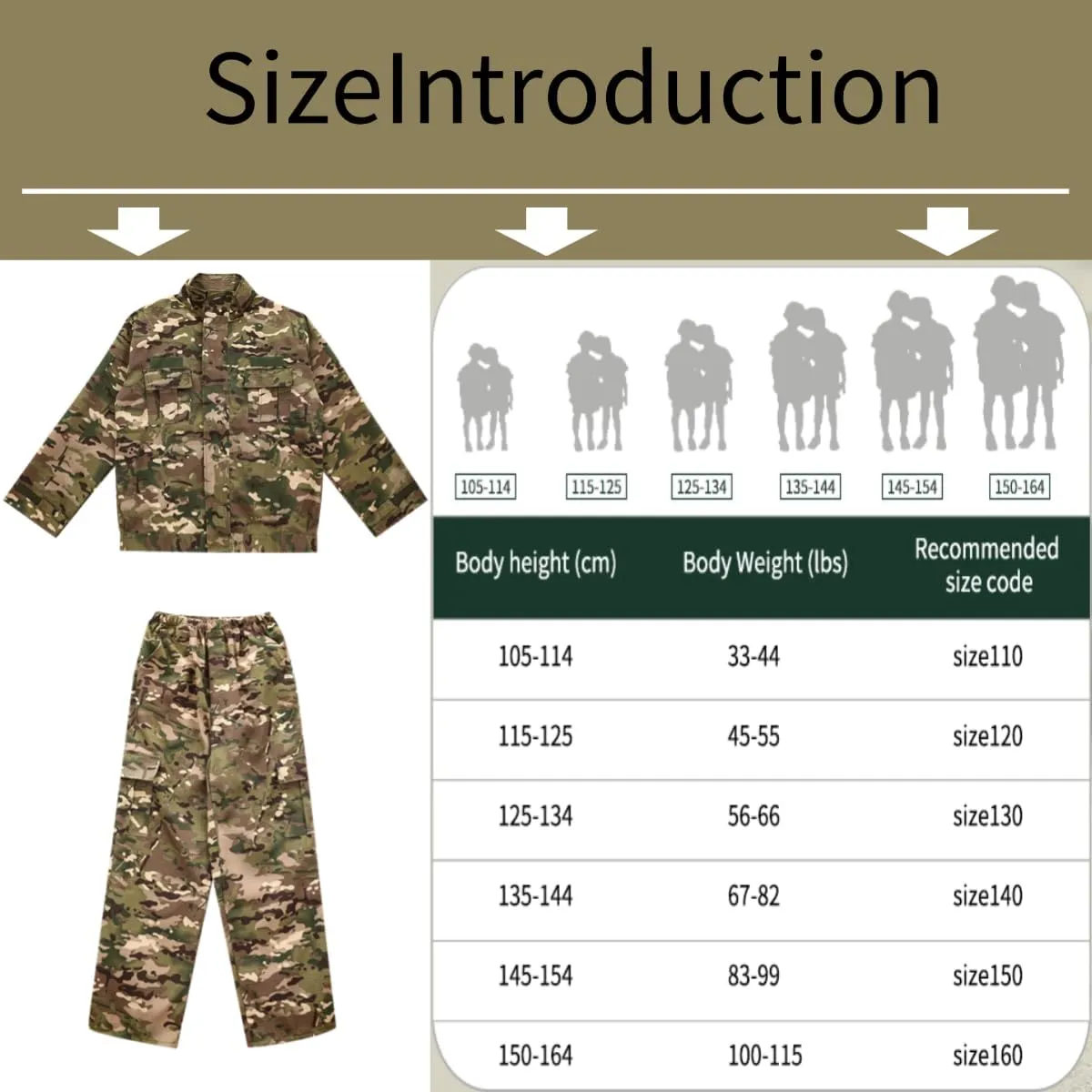 Tactical Set Children's Camo Boys Combat BDU Jacket and Pants Uniform Camo Belt CS Game Army Special Operations Unit