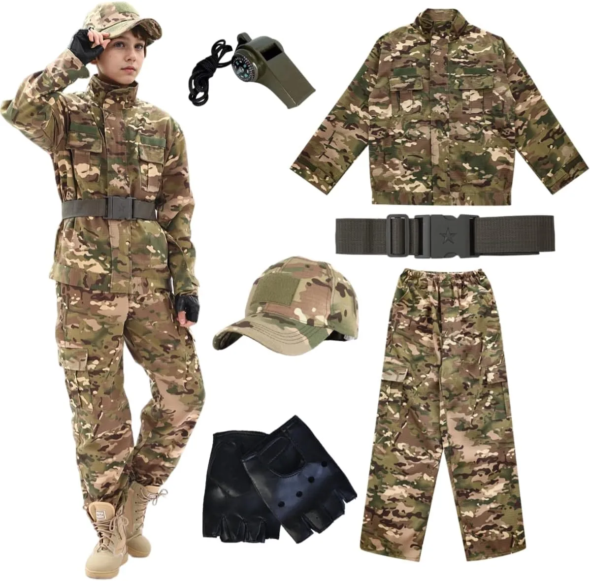 Tactical Set Children's Camo Boys Combat BDU Jacket and Pants Uniform Camo Belt CS Game Army Special Operations Unit