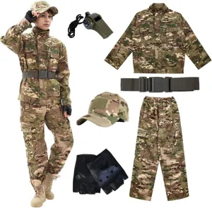 Tactical Set Children's Camo Boys Combat BDU Jacket and Pants Uniform Camo Belt CS Game Army Special Operations Unit