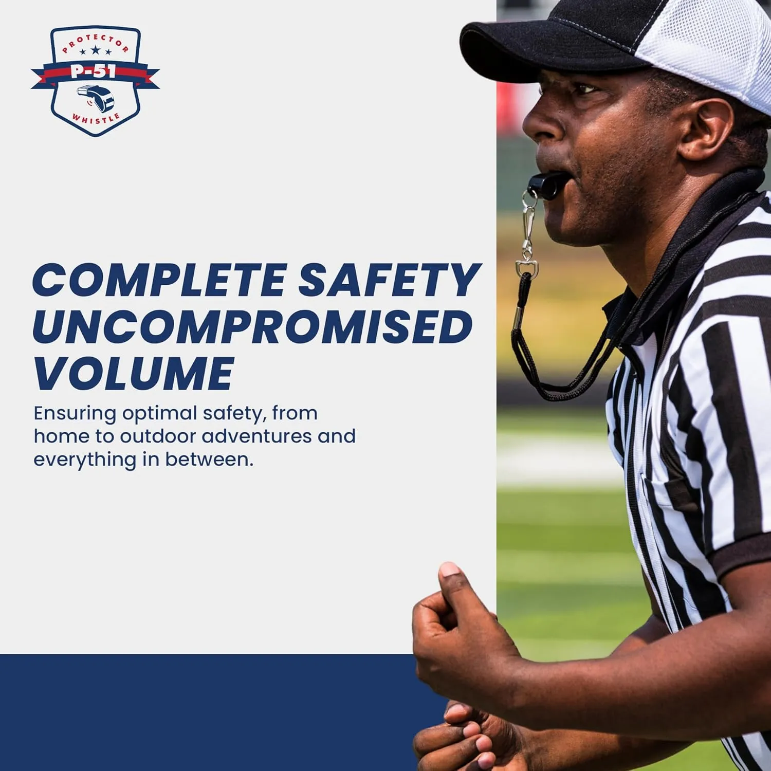 The Protector Whistle P51 - Coach Whistle - Official Whistle for Sports, Removable Cushioned Mouth Grip, Loud Safety Whistle for Adults with Breakaway Lanyard - Emergency Whistle Teacher Lifeguard