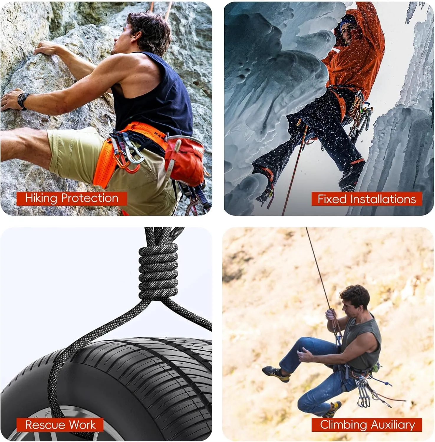 UIAA Static Climbing Rope 10.5mm, 45M(150FT) Nylon Kernmantle Rappelling Rope for Survival Rescue Cord Rock Mountaineering Climbing Hauling