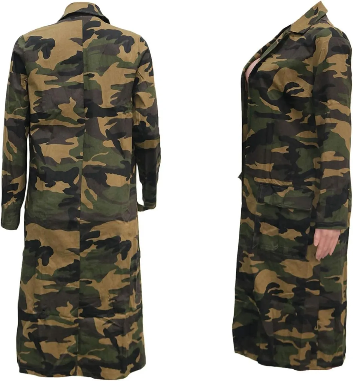 Vakkest Camo Blazer Jacket for Women Lapel Long Sleeve Open Front Cardigan Coat Classic Pockets Overcoat Outwear