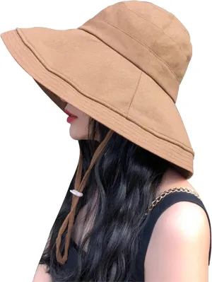 Wide Brim Bucket Hat - UPF50  Protection Travel Beach Sun Hat with Semi-Rigid Adjustable Foldable Brim