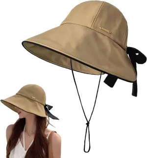 Wide Brim Hats for Woman Foldable Hats Sun Hats for Women uv Protection Bowknot Bucket hat Adjustable hat with Ponytail Hole