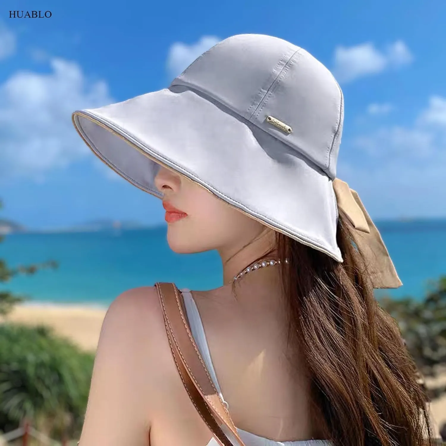Wide Brim Hats for Woman Foldable Hats Sun Hats for Women uv Protection Bowknot Bucket hat Adjustable hat with Ponytail Hole