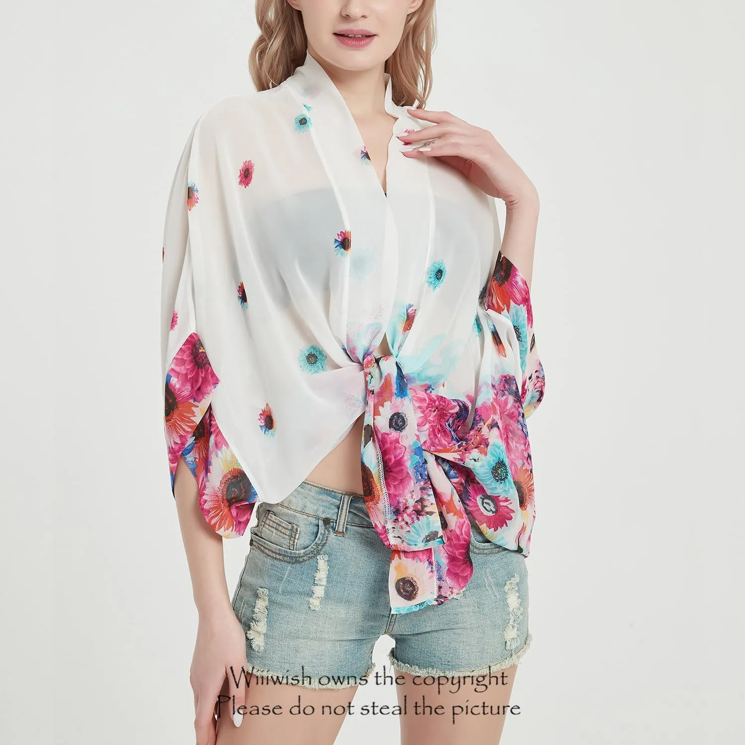 Women's Kimono Cardigans Camouflage Sheer Chiffon Blouse Boho Wrap Casual Coverup Loose Tops