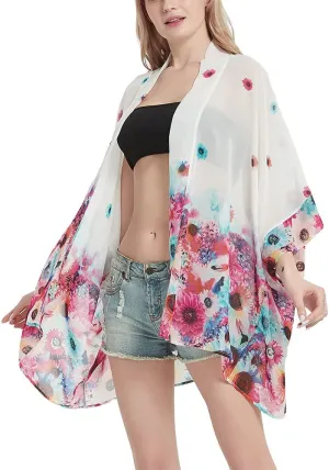 Women's Kimono Cardigans Camouflage Sheer Chiffon Blouse Boho Wrap Casual Coverup Loose Tops