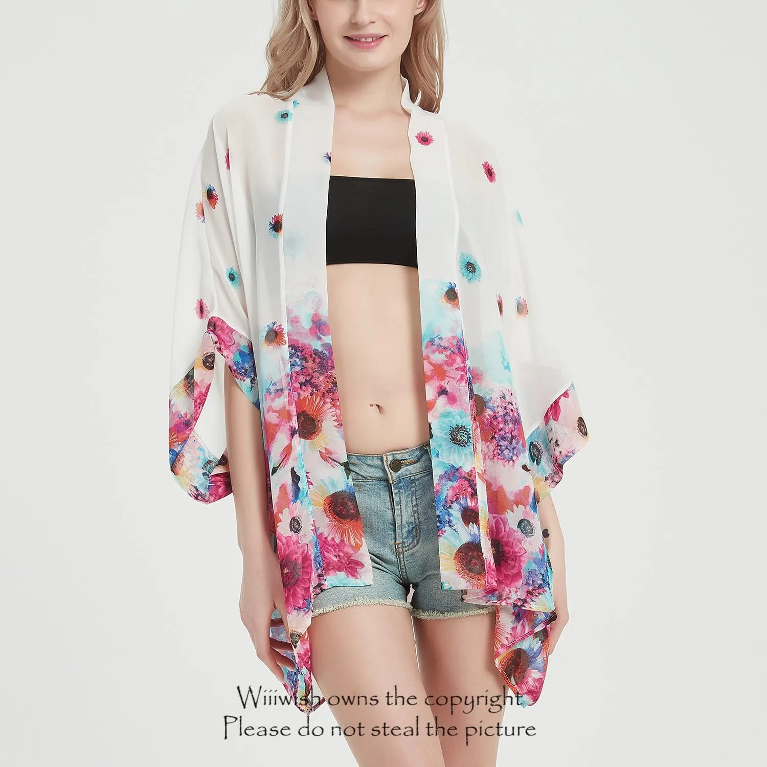 Women's Kimono Cardigans Camouflage Sheer Chiffon Blouse Boho Wrap Casual Coverup Loose Tops