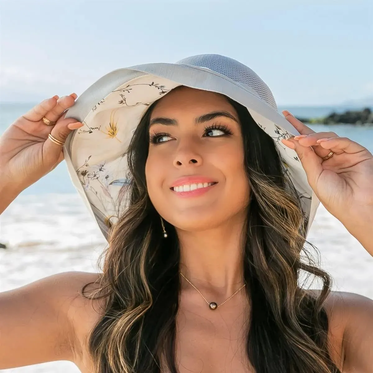 Women's-Mesh-Sun-Hats Wide-Brim Summer Beach Bucket Caps for Girls Outdoor-UV-Protection Foldable-Fishing-Hat Chin Strap