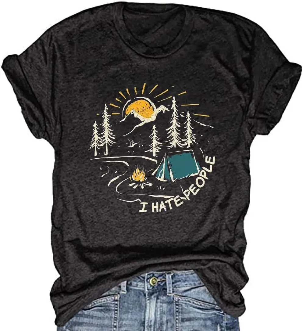Women's Nature Camping Mountain Hiking Lovers Shirt Adventure Wild Outdoor Graphic Tees Tops