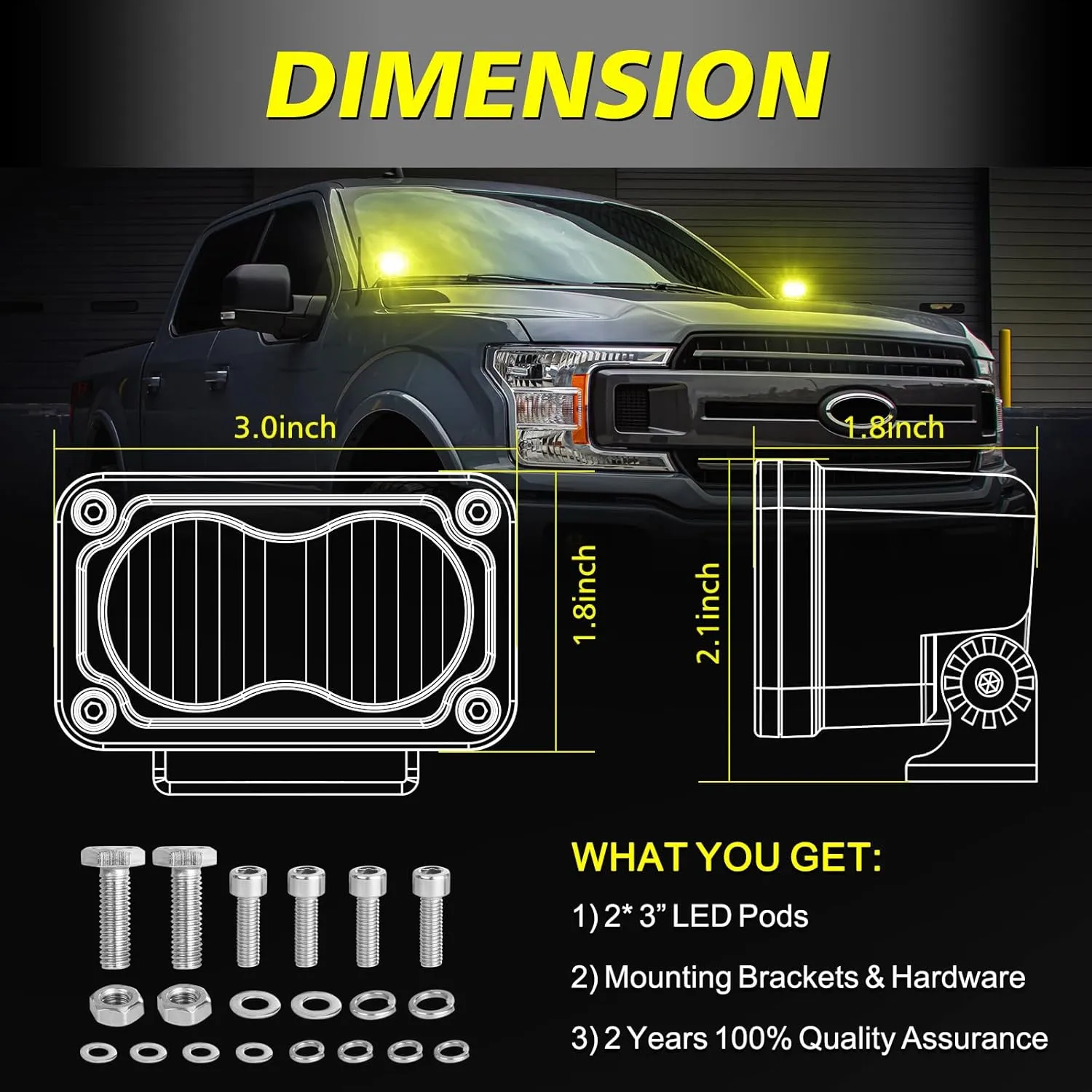Yellow LED Pods, 3 Inch Flood CREE LED Fog Lights 40W Yellow Small Chase Pod Lights Ditch Lights Off Road Driving Lights 2 Packs for Dirt Bike Motorcycle Truck UTV ATV SUV Surron