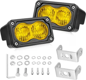 Yellow LED Pods, 3 Inch Flood CREE LED Fog Lights 40W Yellow Small Chase Pod Lights Ditch Lights Off Road Driving Lights 2 Packs for Dirt Bike Motorcycle Truck UTV ATV SUV Surron