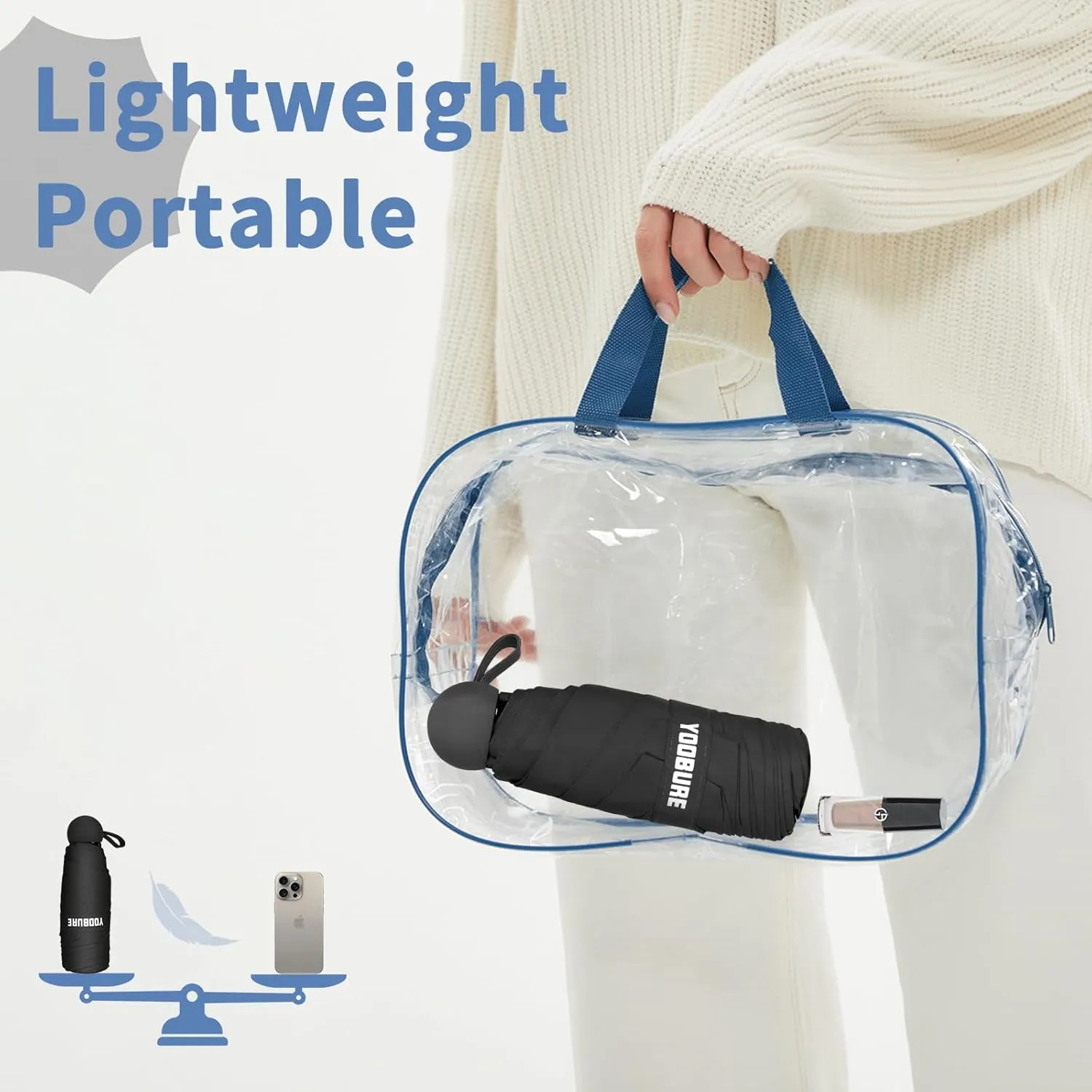 Yoobure Travel Umbrella Portable Compact Umbrellas, Pocket Mini for Purse, Umbrellas for UV Sun & Rain Small for Backpack, Umbrella with Case Folding for Kids Women