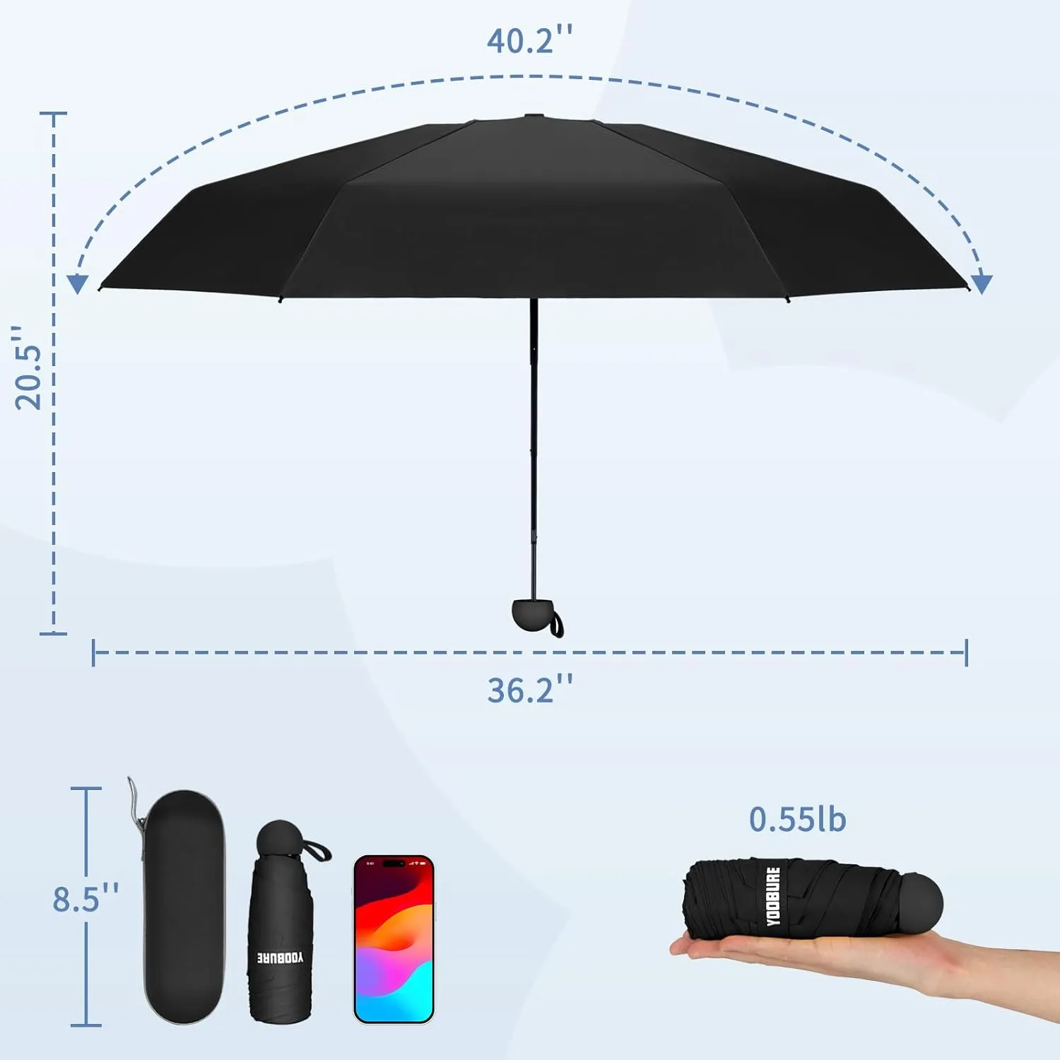 Yoobure Travel Umbrella Portable Compact Umbrellas, Pocket Mini for Purse, Umbrellas for UV Sun & Rain Small for Backpack, Umbrella with Case Folding for Kids Women